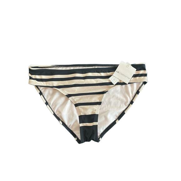 NEW Liz Claiborne Bikini Swimsuit Bottoms Navy Cream Stripe Size 14 - Picture 1 of 6